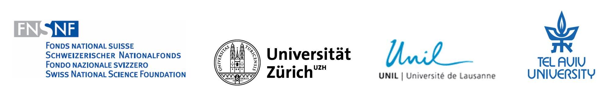 Logos of the Universities of Tel Aviv, Lausanne and Zurich, and the SNF